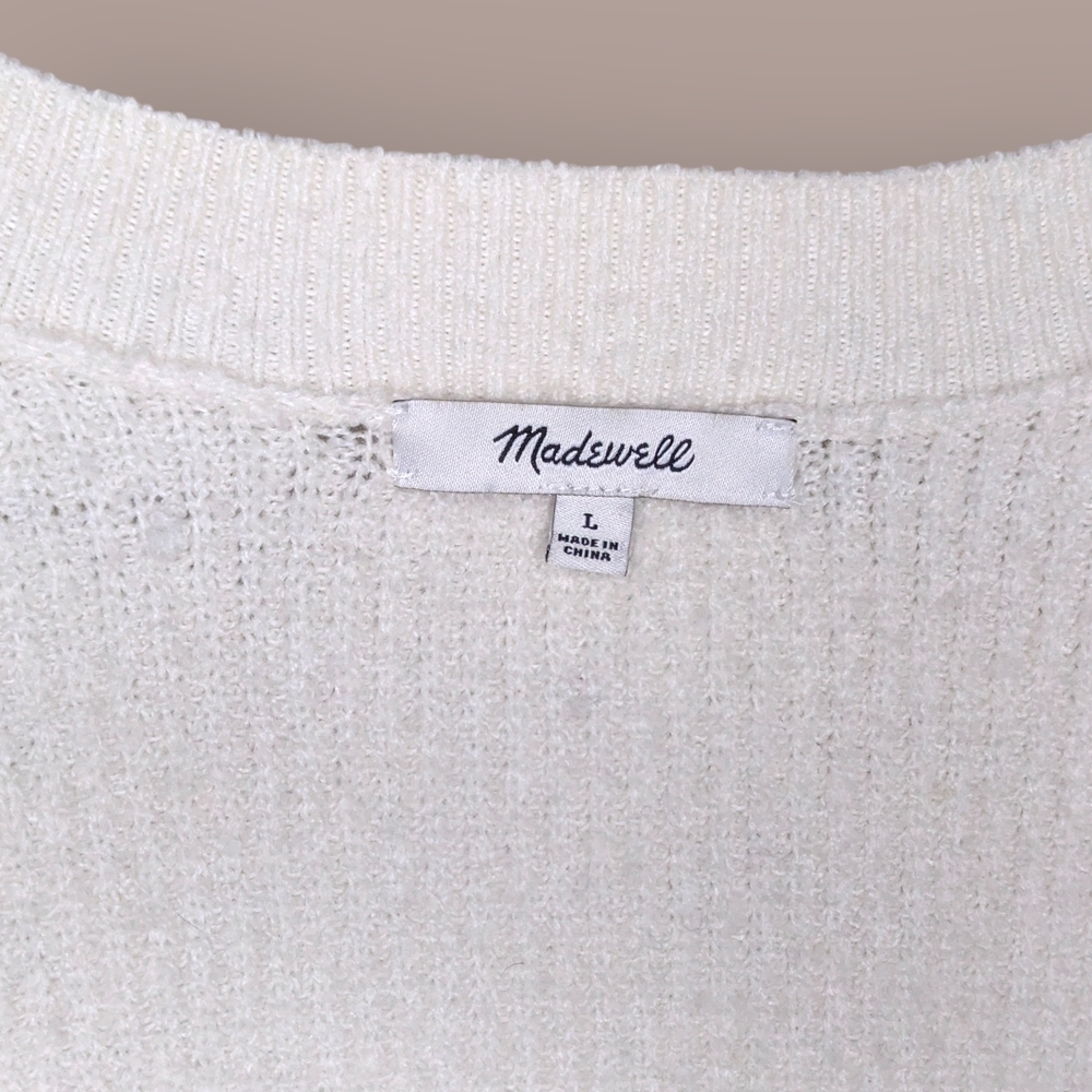 Madewell Sweater Size Large Cream Melwood Coziest Yarn Wool Square Neck Pullover - Picture 7 of 8